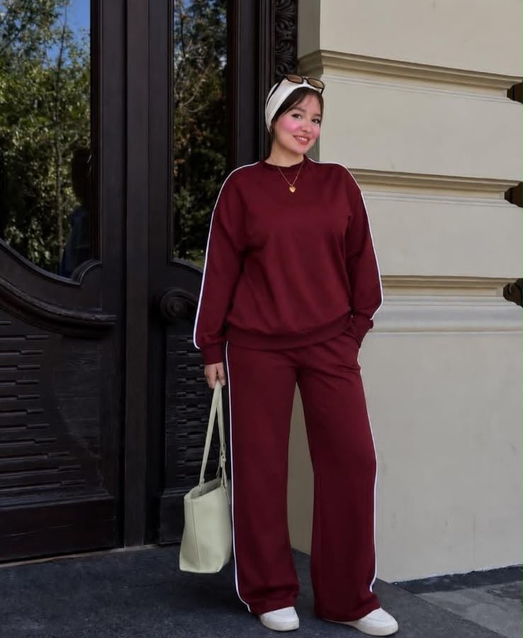 Zelvia Side-Stripe Lounge Set - Burgundy
