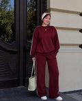 Zelvia Side-Stripe Lounge Set - Burgundy